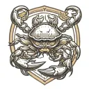 The crab holds a shield in its claw, and on the shield is depicted the symbol of anarchy tattoo design idea