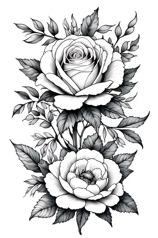 floral tattoo design une Rose et 2peony and other flowers tattoo design idea