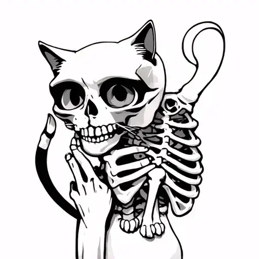 Skeleton Holding Cat tattoo design idea