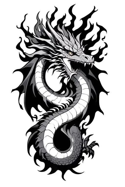 Perfect — a black and gray fantasy dragon chest tattoo with fire and elemental symbolism will look incredibly striking  tattoo design idea