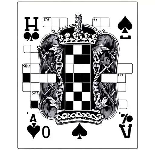 little minimal crossword puzzle with references to the suits of French cards tattoo design idea