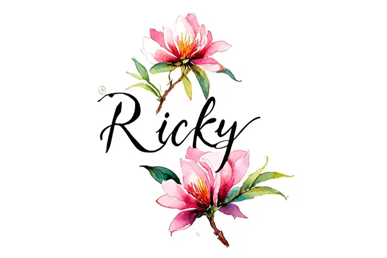 Indian paintbrush and magnolias intertwined with Ricky name  tattoo design idea