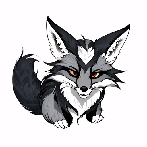 kitsune fox, black and grey tattoo design idea