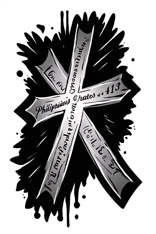 crosss with Philippians 4:13 written small tattoo design idea