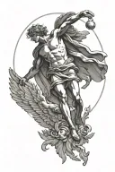 Daedalus reaching for Icarus' falling body as a silhouette in the sun tattoo design idea
