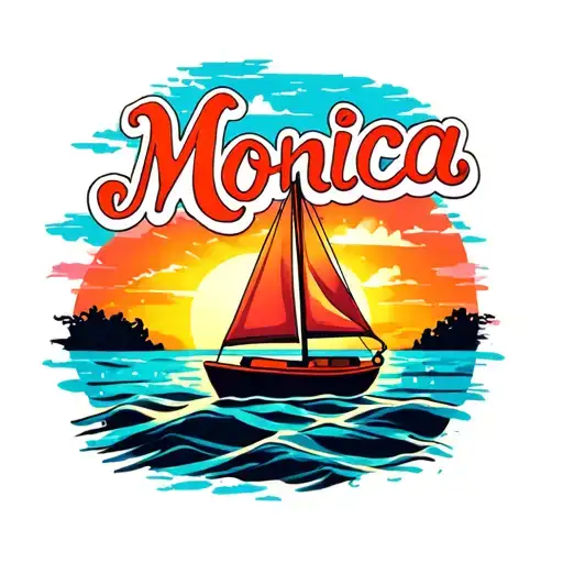 "Monica" "Monica" Sailboat sunset background, vibrant colors for ocean and sky tattoo design idea