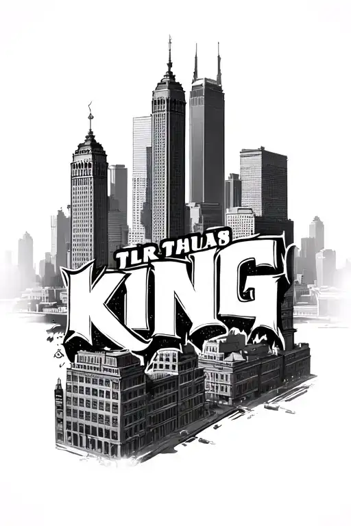 "KING" Atlanta Skyline building tattoo design idea