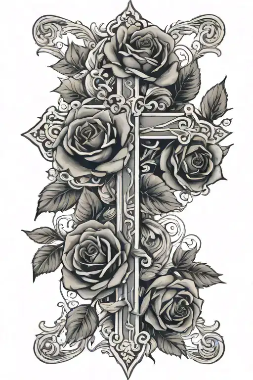 cross and roses tattoo design idea