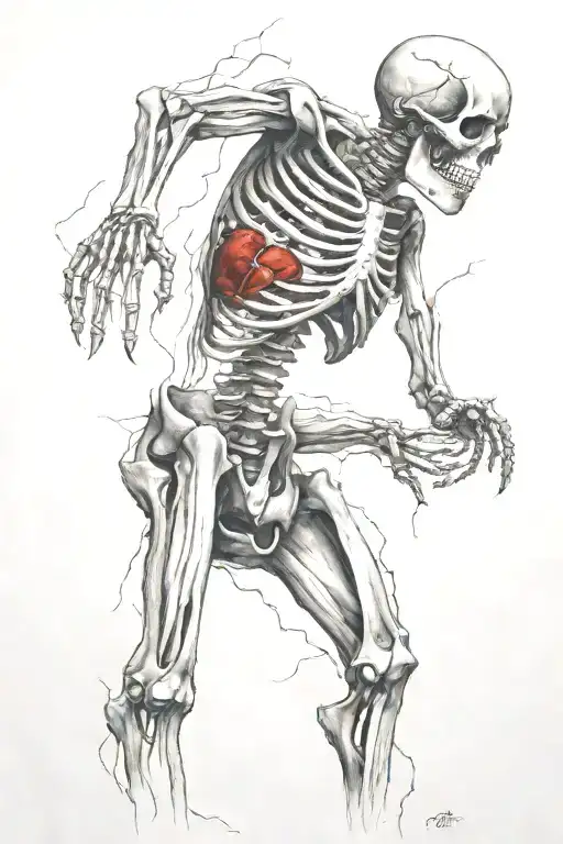 skeleton ripping out mind and heart, full body tattoo design idea