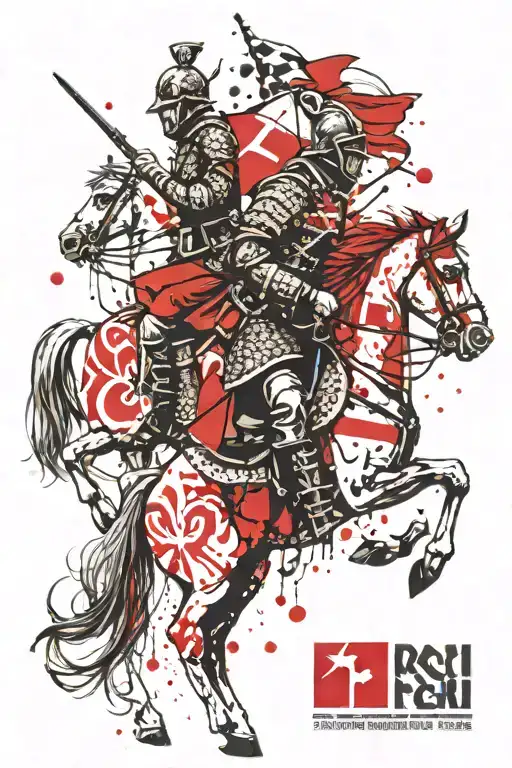 polish hussar warriors riding with polish flags tattoo design idea