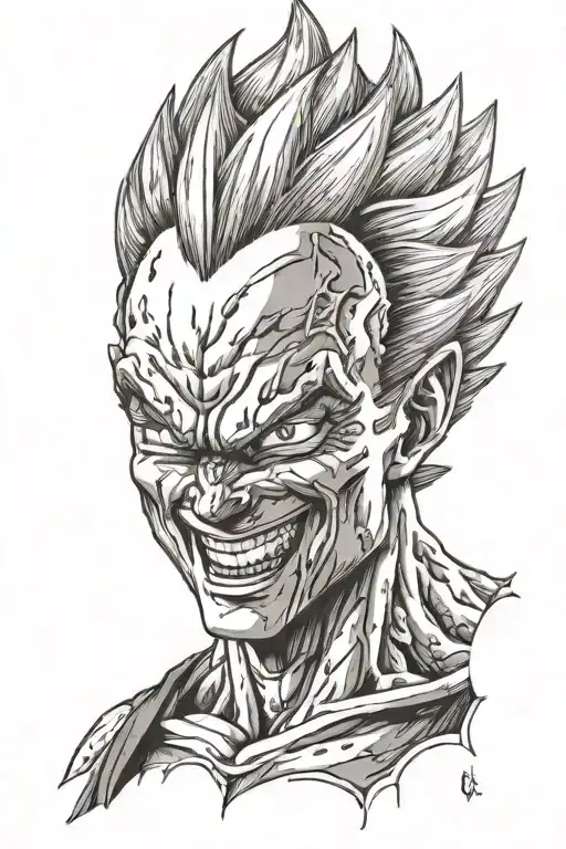 majin vegeta badass smile blood tattoo design idea
