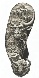 Minotaur, labyrinth, mountains tattoo design idea