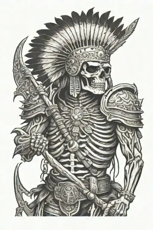 indian skeleton warrior facing me tattoo design idea