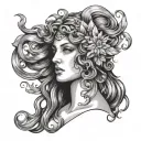 greek goddess with hair like water tattoo design idea