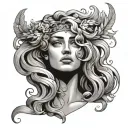 greek goddess with hair like water tattoo design idea