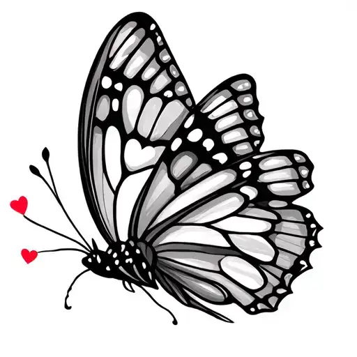 butterfly and love heart tattoo design idea