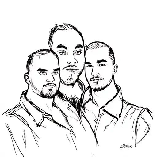 3 chubby men. fine line tattoo tattoo design idea