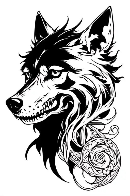 Wolf, Triskelion, Polyamory symbol, skull tattoo design idea