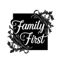 " family first"in dark cursive writing with dark vines wrapping around  tattoo design idea