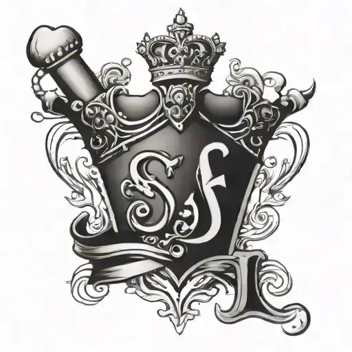letter "S" wearing a crown with a heart beat line tattoo design idea