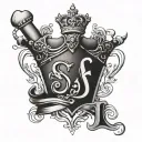 letter "S" wearing a crown with a heart beat line tattoo design idea