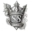 letter "S" wearing a crown with a heart beat line tattoo design idea