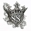 letter "S" wearing a crown with a heart beat line tattoo design idea