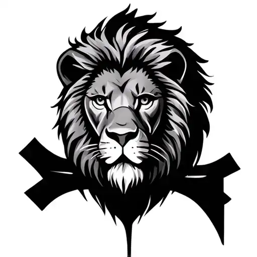 lion face w cross tattoo design idea