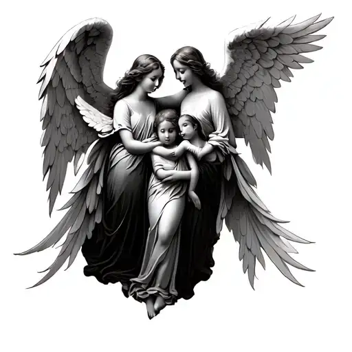 3 angels watching over a family of 6 tattoo design idea