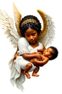 African American angel holding a baby tattoo design idea