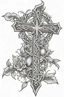 crown of thorns wrap around calf with Christian cross tattoo tattoo design idea