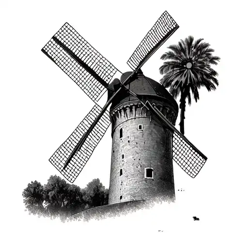 Barcelona Panots and windmill tower tattoo design idea