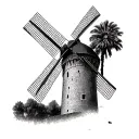 Barcelona Panots and windmill tower tattoo design idea