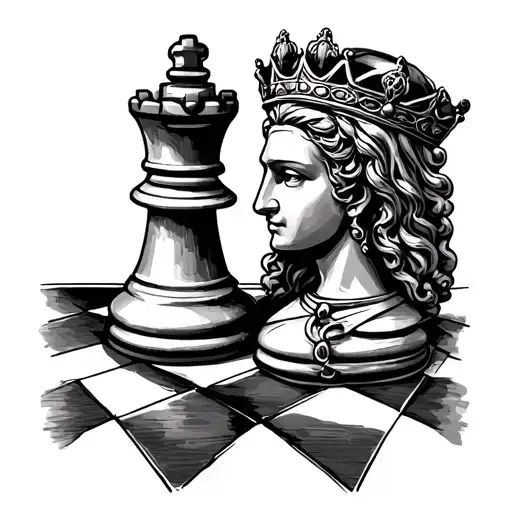 king and queen chess piece on a chess board tattoo design idea