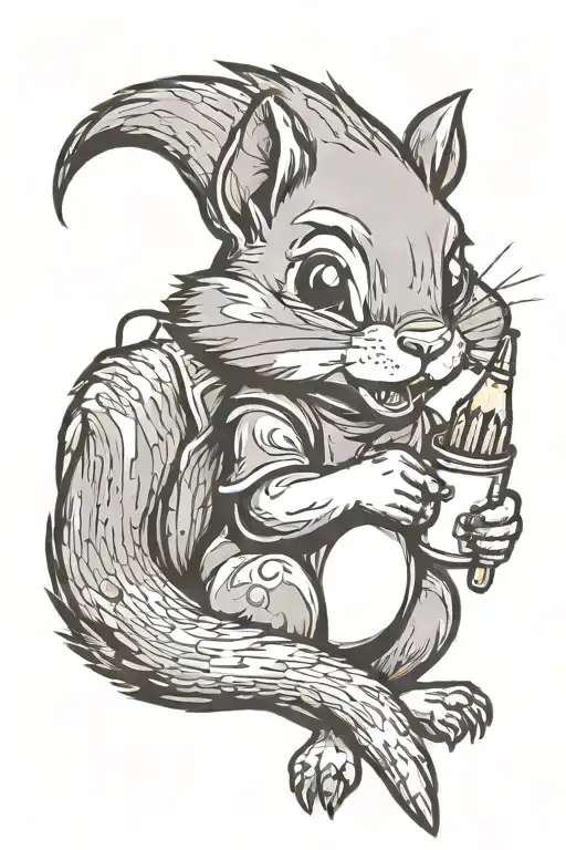 cracked out squirrel holding a crayon  tattoo design idea