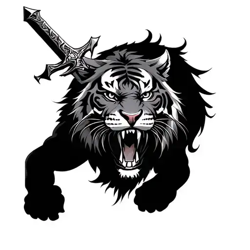 sabre tooth tiger with sword tattoo design tattoo design idea