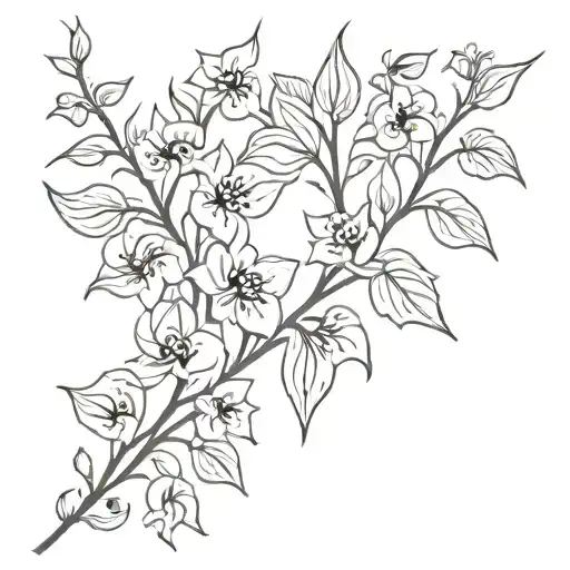 Ivy vine and Larkspur flower intertwined tattoo design idea