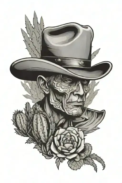 western and cactus tattoo design idea