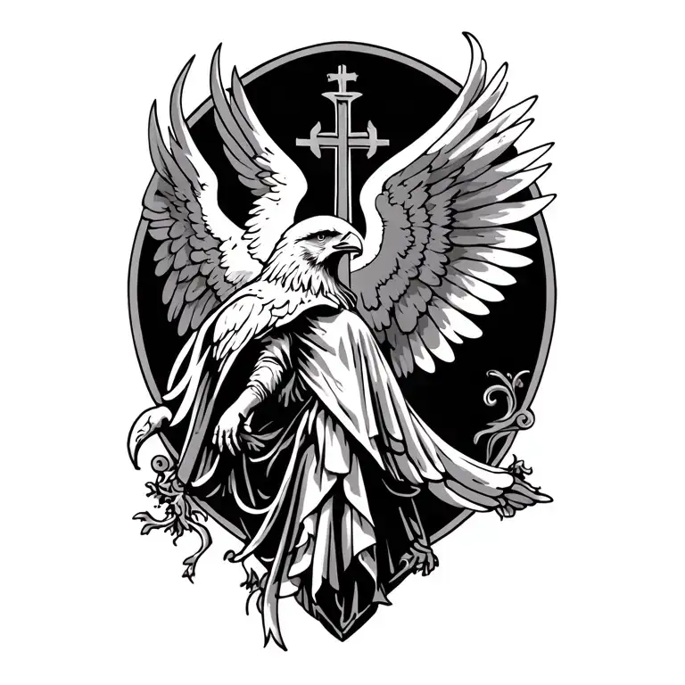 cover up tattoo inspired by eastern orthodox church tattoos but make it include archangel michael and an eagle tattoo design idea