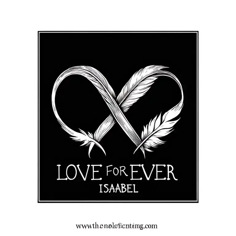 QUILL WITH INFINITY SIGN HEART CARDIO GRAM WORDS LOVE FOR EVER ISABEL tattoo design idea