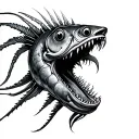 angler fish with person walking into mouth  tattoo design idea