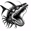 angler fish with person walking into mouth  tattoo design idea