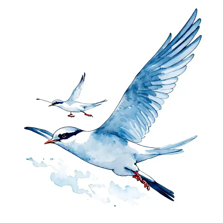 Sea petrel and white tern bird flying around him tattoo design idea