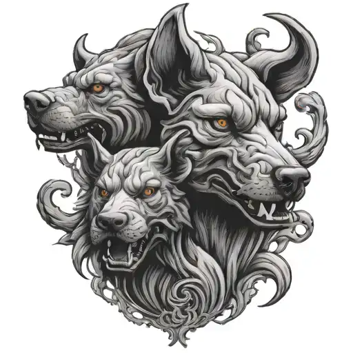 Cerberus three headed dog tattoo design idea