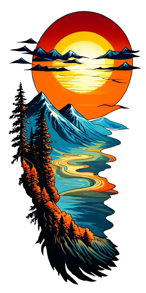 mountain sun rising tattoo design idea