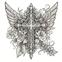 cross wings rosary flowers symbolizing strength and resilience tattoo design idea