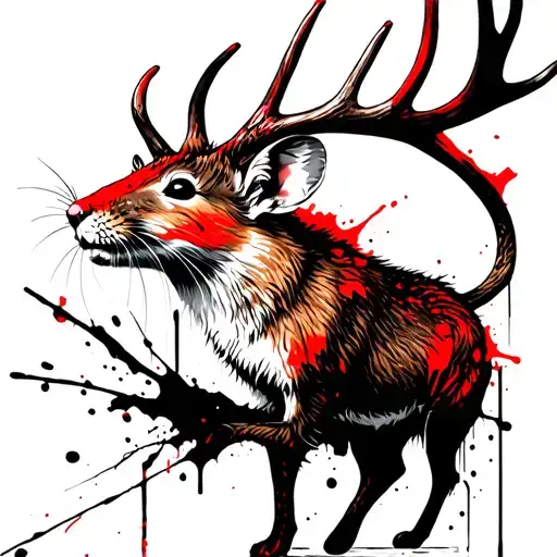 a mouse ridding a jackalope large antlers tattoo design idea