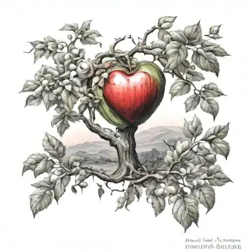heart garden of Eden apple tree tattoo design idea