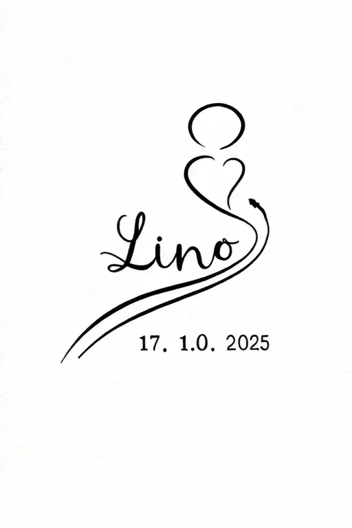 Mother child tatto with the name and date of birth of the child: Lino 17.01.2025 tattoo design idea