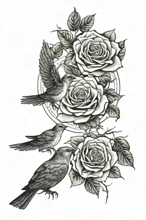 roses birds flying towards the sun tattoo design idea